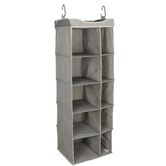Better Homes & Gardens 5-Tier Hanging Closet Storage Organizer Dividers for Shoes and Clothes, 10-Compartments, Polyester & Cotton