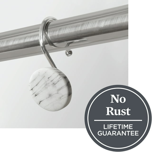 Better Homes & Gardens Chrome and Faux Marble Ball Rustproof Shower Curtain Hooks, Set of 12