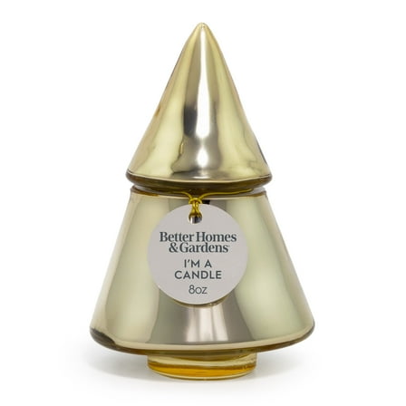 Better Homes & Gardens 1-Wick Metallic Glass Christmas Tree Candle, Cinnamon Buttercream, 8 oz