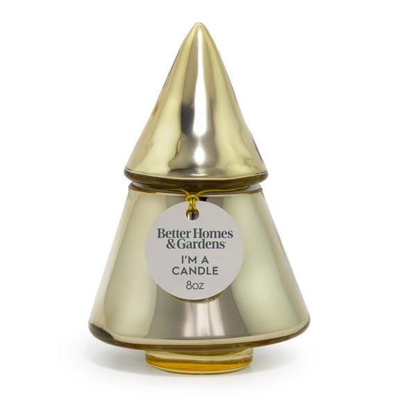 Better Homes & Gardens 1-Wick Metallic Glass Christmas Tree Candle, Cinnamon Buttercream, 8 oz