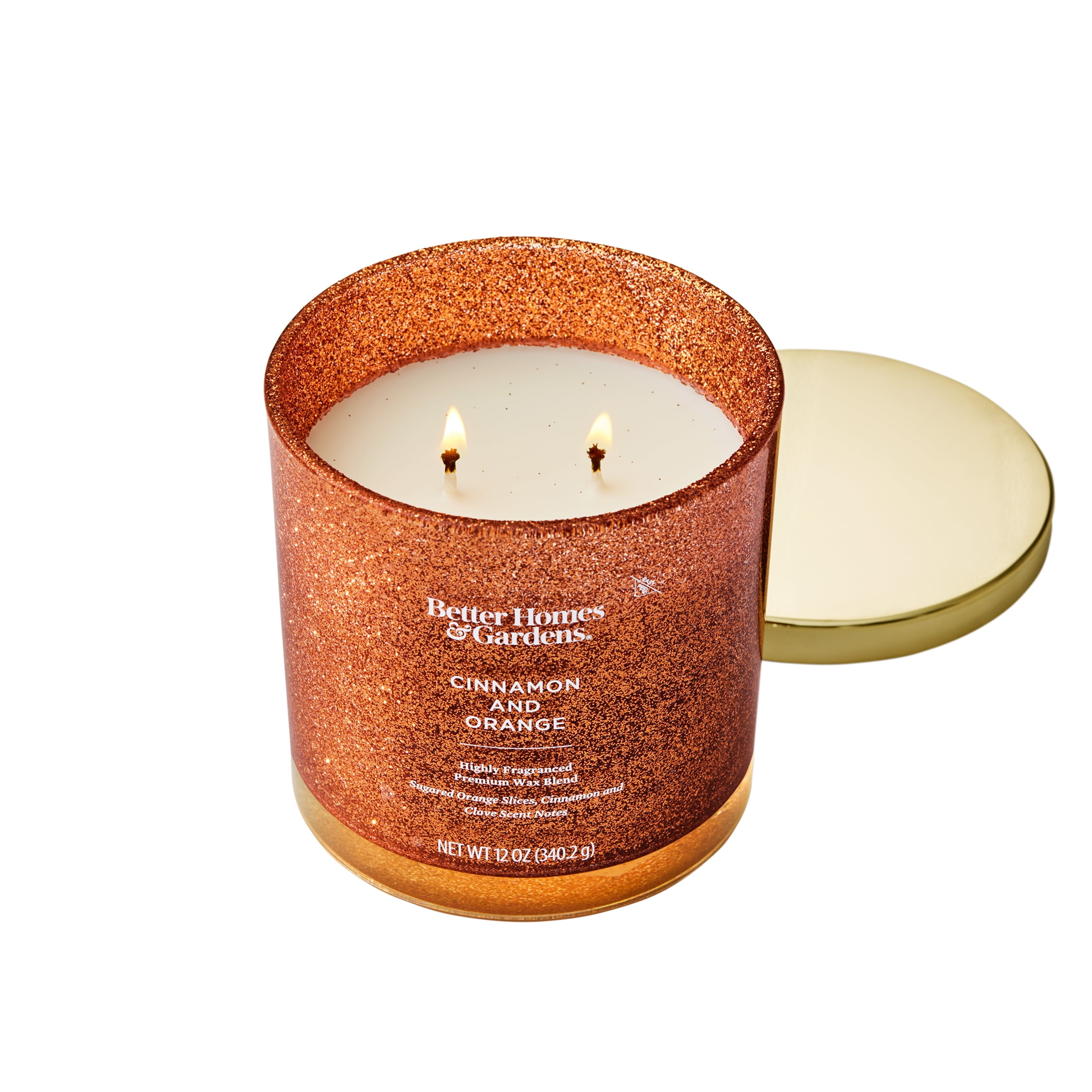 Better Homes & Gardens Cinnamon & Orange Scented 2 Wick Glitter 12oz Jar Candle