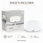 Better Homes & Gardens Flush Mount Ceiling Light, 12.4 in, Satin Nickel, Frosted Glass, No Bulb Included