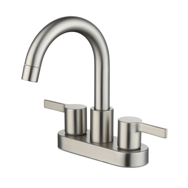 Plumb USA 4 Lavatory Center Set – Satin Nickel Finish, Porcelain Cross Handles, Washerless Cartridges, Pop-Up Included