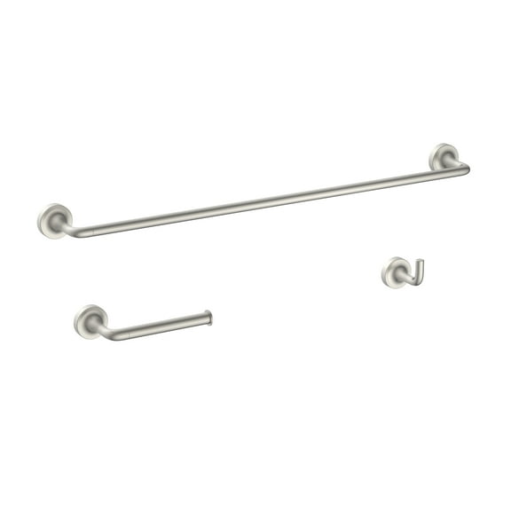 Better Homes & Gardens Clean Modern 3 Pieces Bath Hardware Set in Satin Nickel Towel Bar, Toilet Paper Holder, Robe Hook Included