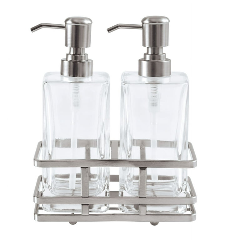 Soap Dispenser Set With Caddy Glass Soap Dispenser With Metal Soap Pump Set  W/ Metal Stand 