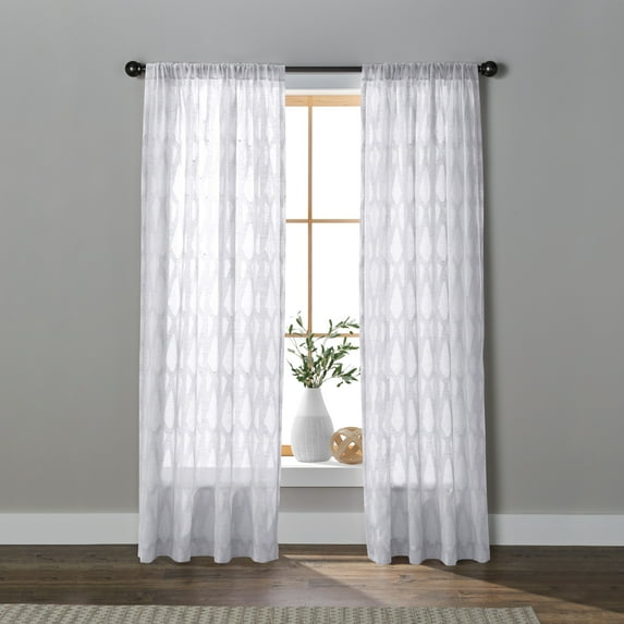Better Homes & Gardens Clipped Geo Curtain Single Panel, Polyester Cotton Sheer, Indoor, Rod Pocket , White, 50"W x 95"L, Adult