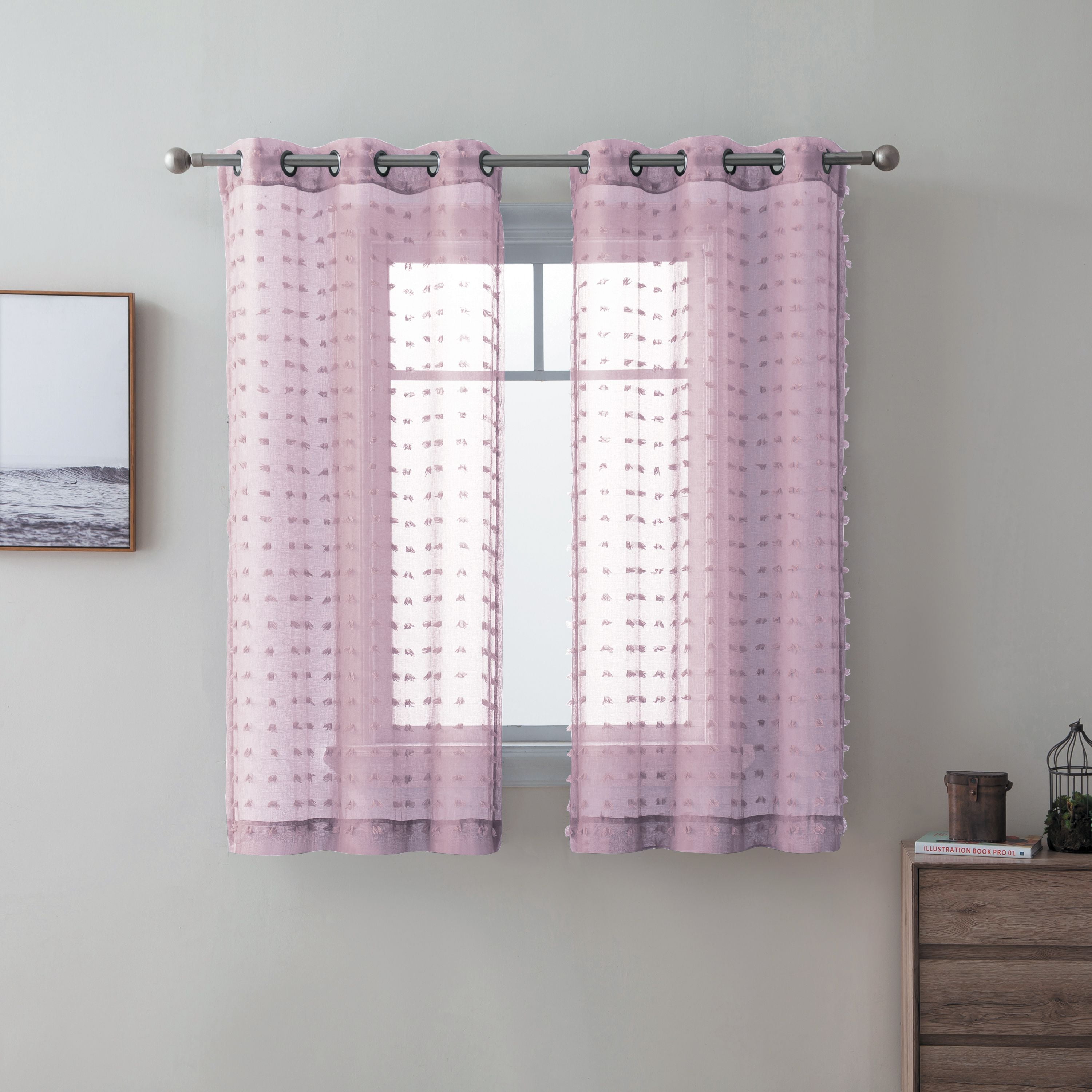 Better Homes & Gardens Clipped Pom Pom Window Curtain Panel, Set of 2