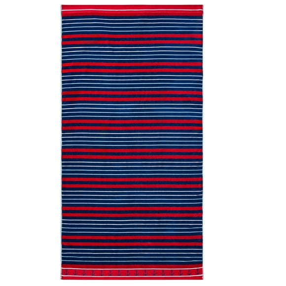 Better Homes & Gardens Coastal Clarence Striped Navy & Red Cotton-Blend Beach Towel