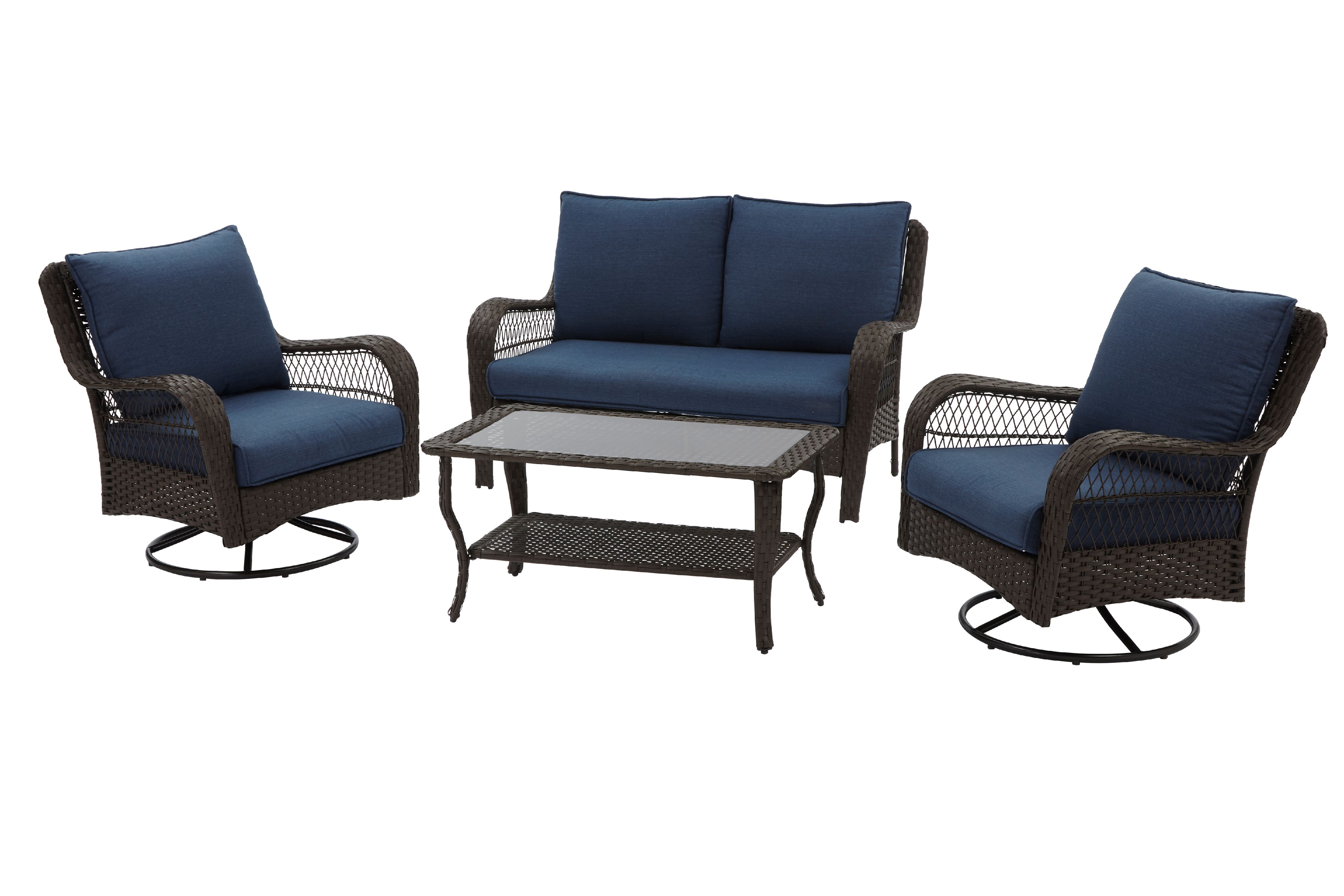 Better Homes & Gardens Colebrook 4-Piece Wicker Patio Furniture Conversation Set, with Swivel Chairs - image 1 of 15