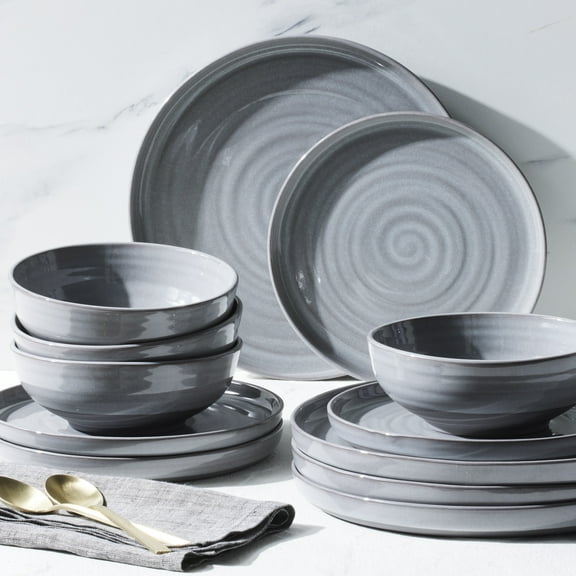 Better Homes & Gardens-Collins Grey Stoneware 12-Piece Dinnerware Set