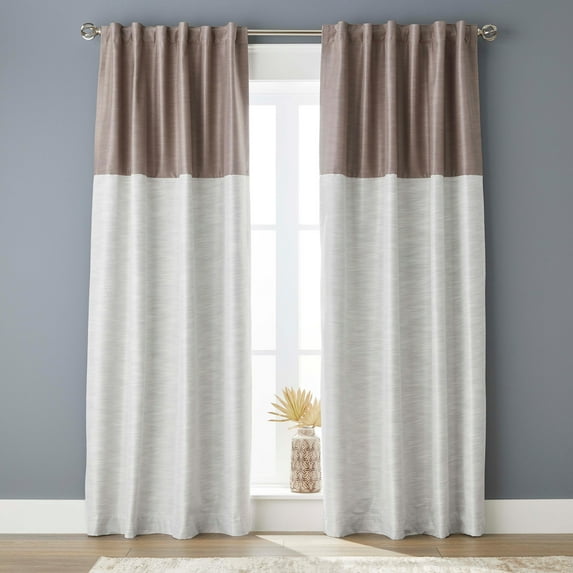 Better Homes & Gardens Colorblock Rod Pocket and Back Tab Blackout Curtain Panel, 1-Piece, Beige, 50" W x 108" L