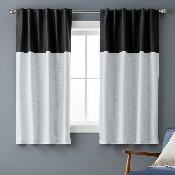 Better Homes & Gardens Colorblock Rod Pocket and Back Tab Blackout Curtain Panel, 1-Piece, Black, 50" W x 63" L