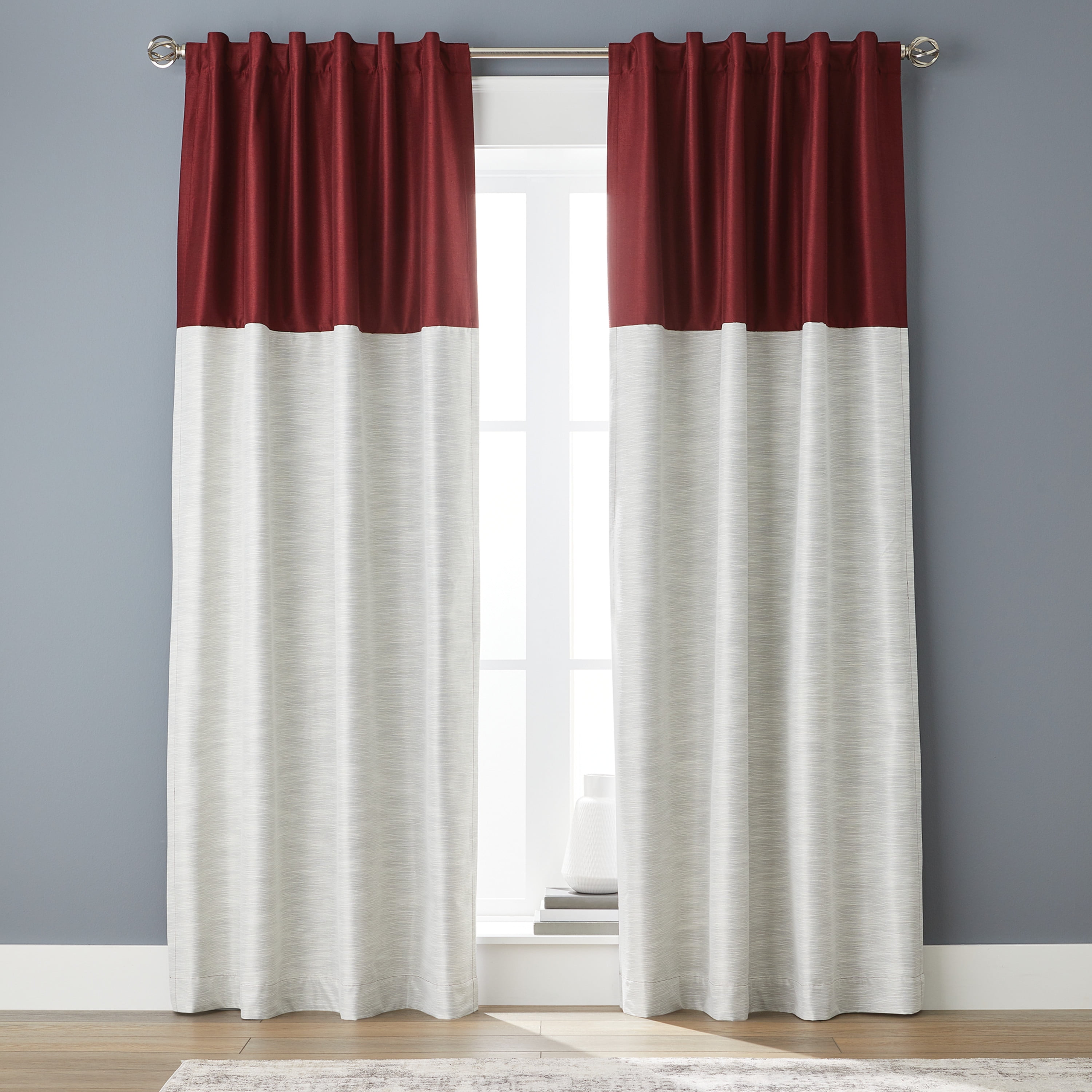 Better Homes & Gardens Colorblock Rod Pocket and Back Tab Blackout Curtain Panel, 1-Piece, Red, 50" W x 84" L