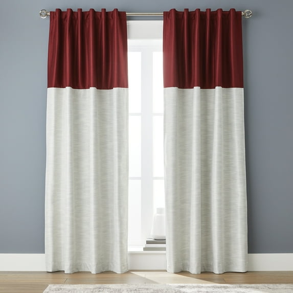 Better Homes & Gardens Colorblock Rod Pocket and Back Tab Blackout Curtain Panel, 1-Piece, Red, 50" W x 84" L