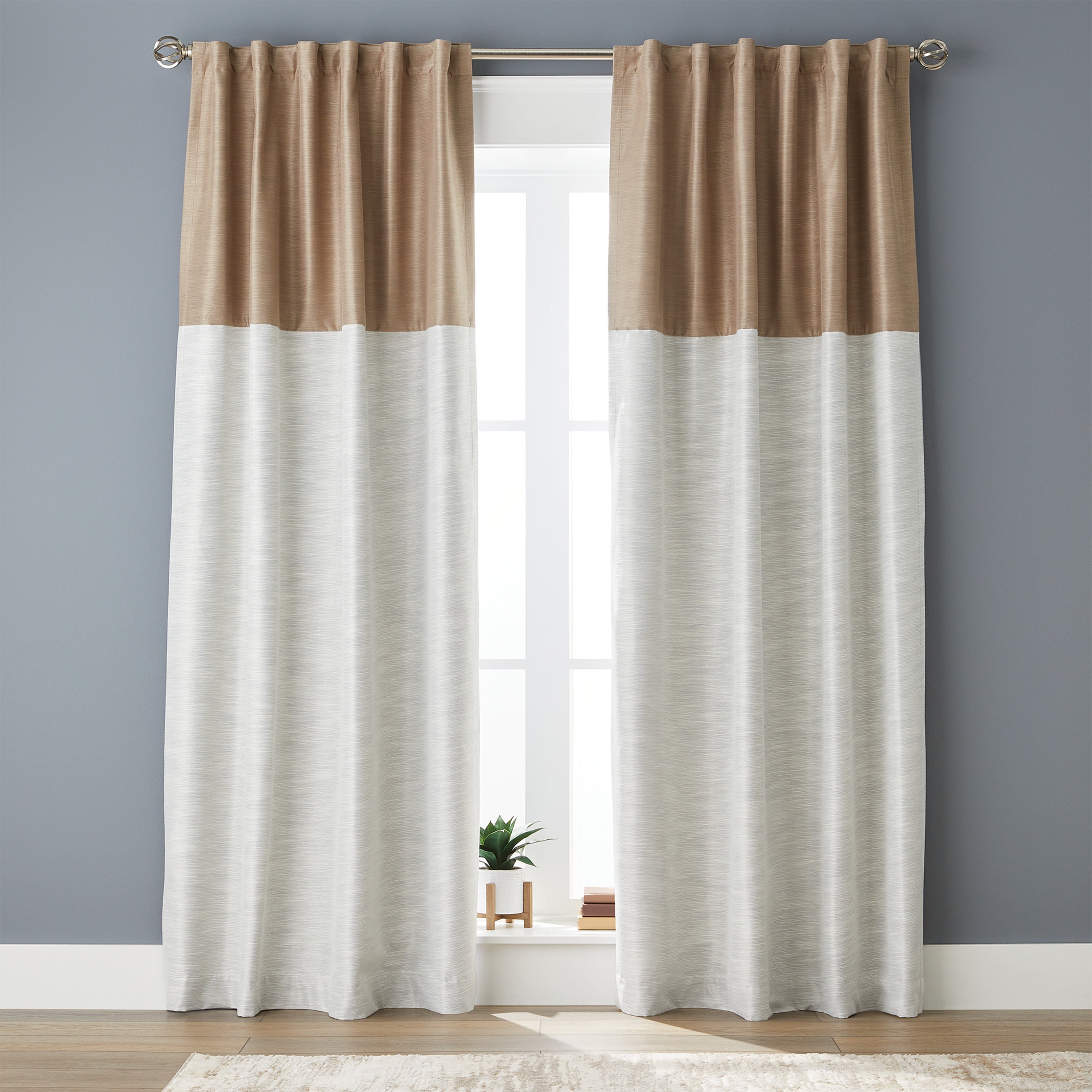 Better Homes & Gardens Colorblock Solid Polyester Pole Top Blackout Single Curtain Panel , 50"x84" , Brown