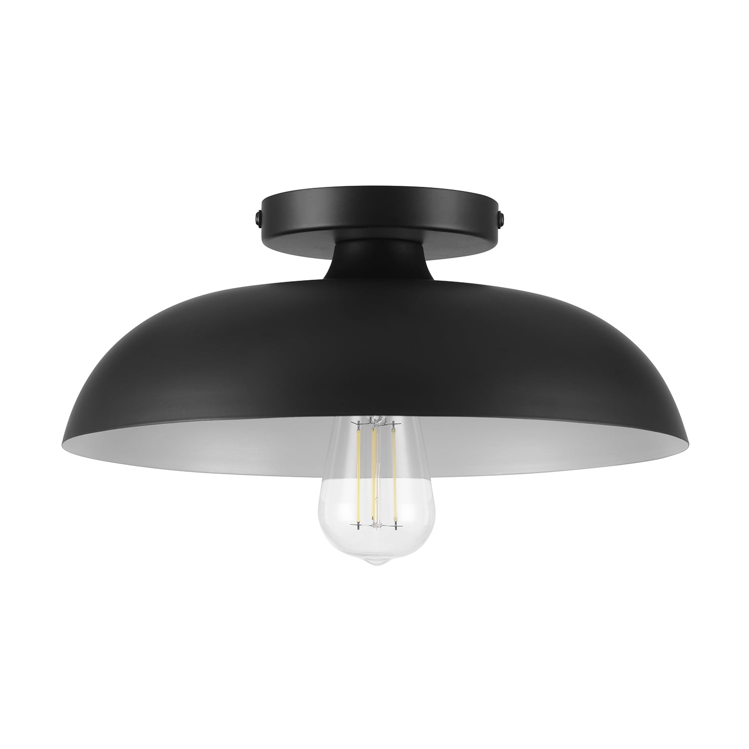 Better Homes & Gardens Contemporary Matte Black 1-Light Indoor Flush Mount, White Inner Shade