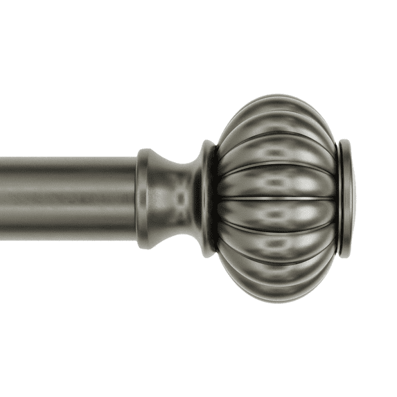 Better Homes & Gardens 1" Pewter Ribbed Knob Adjustable Single Curtain Rod Set, 120"-180"