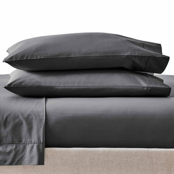 Better Homes & Gardens Cool & Crisp 3-Piece 300 Thread Count Gray Flannel Cotton Percale Sheet Set, Twin
