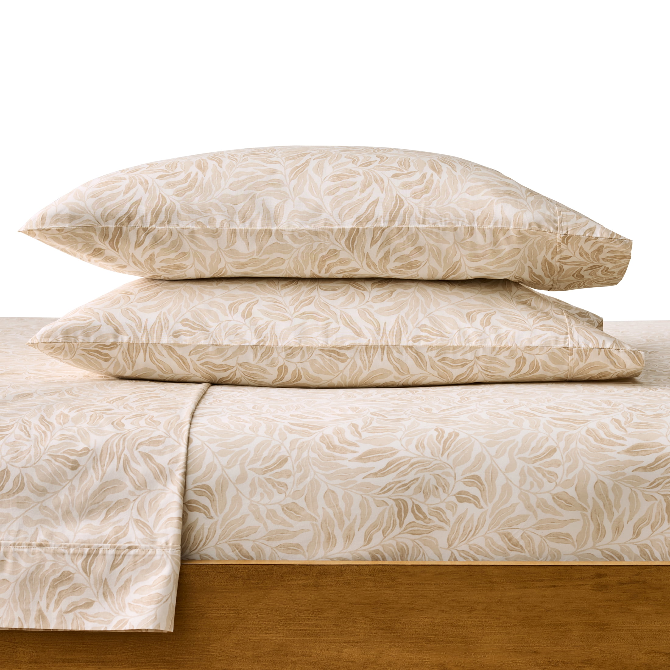Better Homes & Gardens 300 Thread Count Cotton Percale 4-Piece Vierra Vine Beige Bed Sheet Set, King