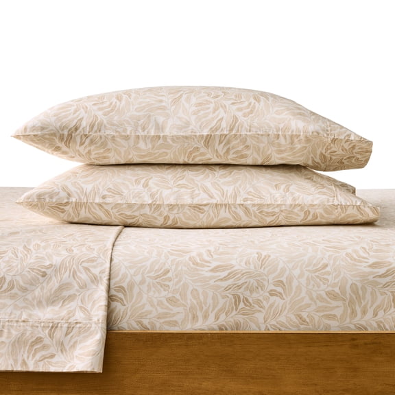 Better Homes & Gardens 300 Thread Count Cotton Percale 4-Piece Vierra Vine Beige Bed Sheet Set, Queen