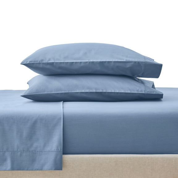 Better Homes & Gardens Cool & Crisp 4-Piece 300 Thread Count Blue Water Cotton Percale Sheet Set, Full