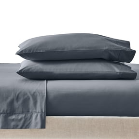 Better Homes & Gardens Cool & Crisp 4-Piece 300 Thread Count Cotton Percale Sheet Set, Gray, Queen