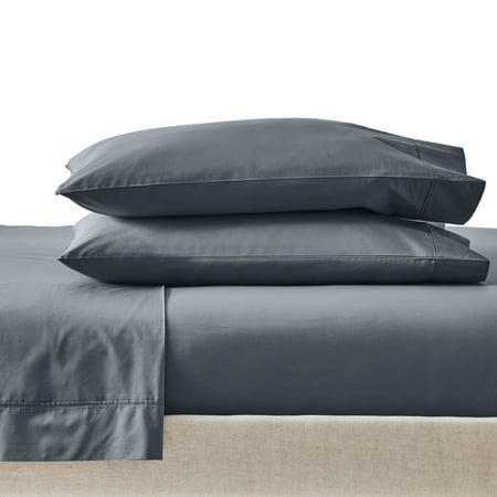 Better Homes & Gardens Cool & Crisp 4-Piece 300 Thread Count Gray Cotton Percale Sheet Set, Queen