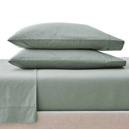 Better Homes & Gardens Cool & Crisp 4-Piece 300 Thread Count Green River Cotton Percale Sheet Set, Queen