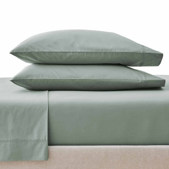 Better Homes & Gardens Cool & Crisp 4-Piece 300 Thread Count Green River Cotton Percale Sheet Set, Queen
