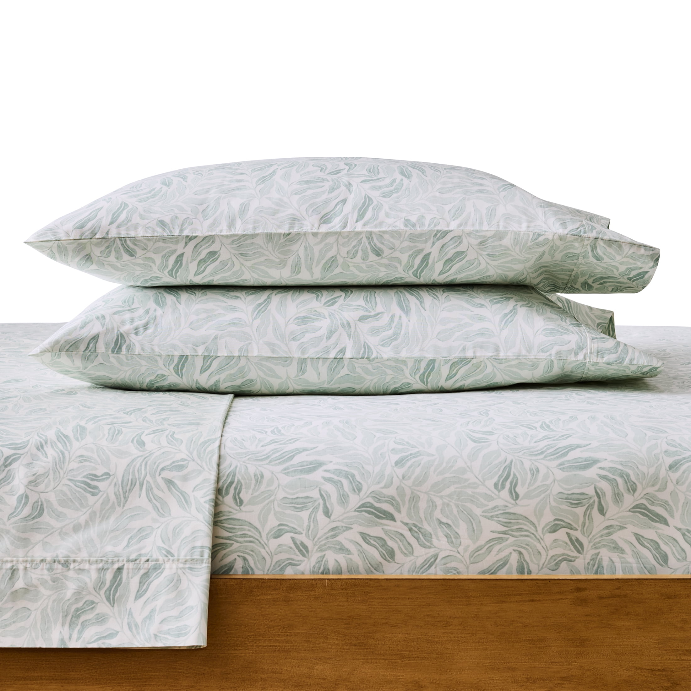 Better Homes & Gardens 300 Thread Count Cotton Percale 3-Piece Vierra Vine Green Bed Sheet Set, Twin