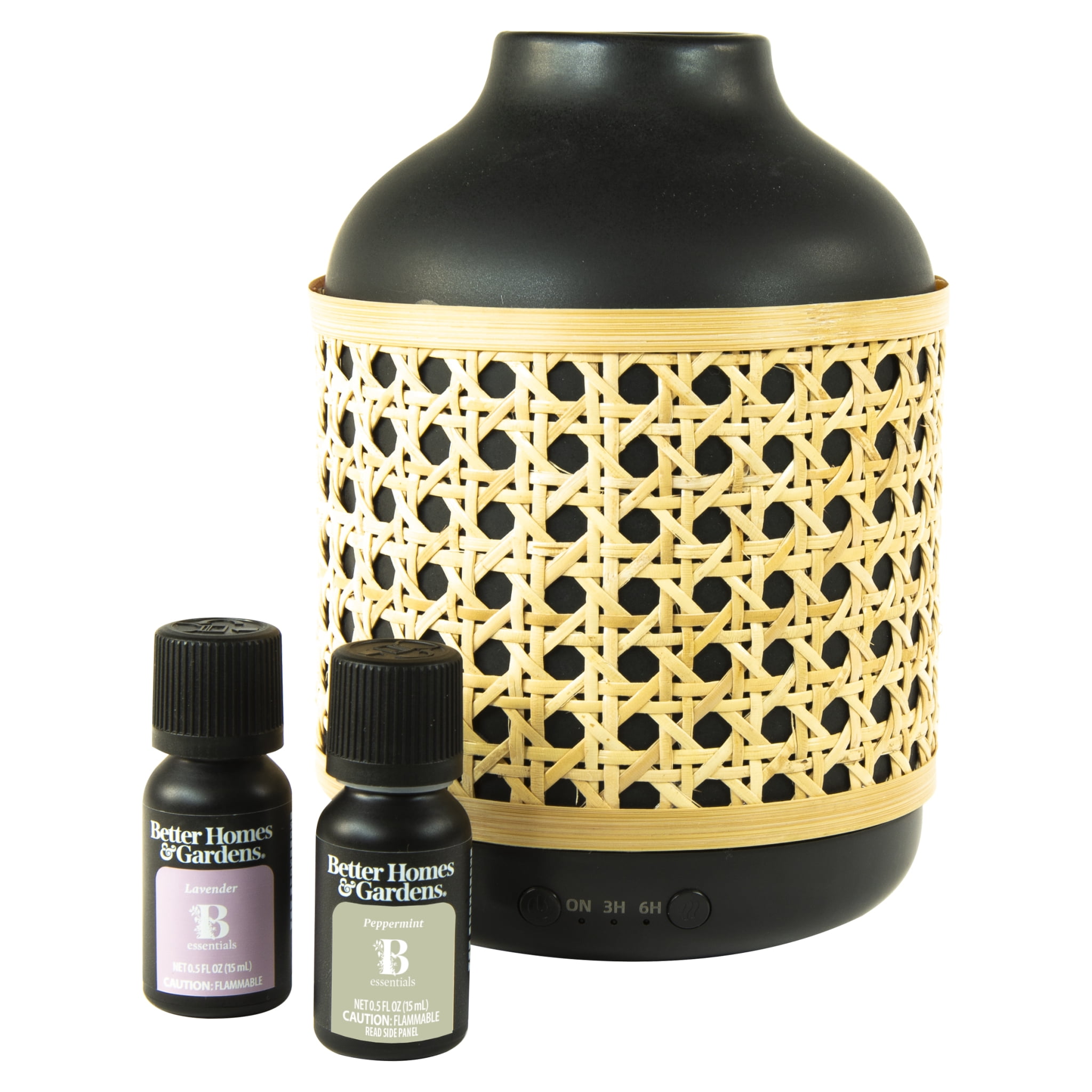 Better Homes & Gardens Cool Mist Ultrasonic Aroma Diffuser 3 Piece Set, Black Caning, 250 ml