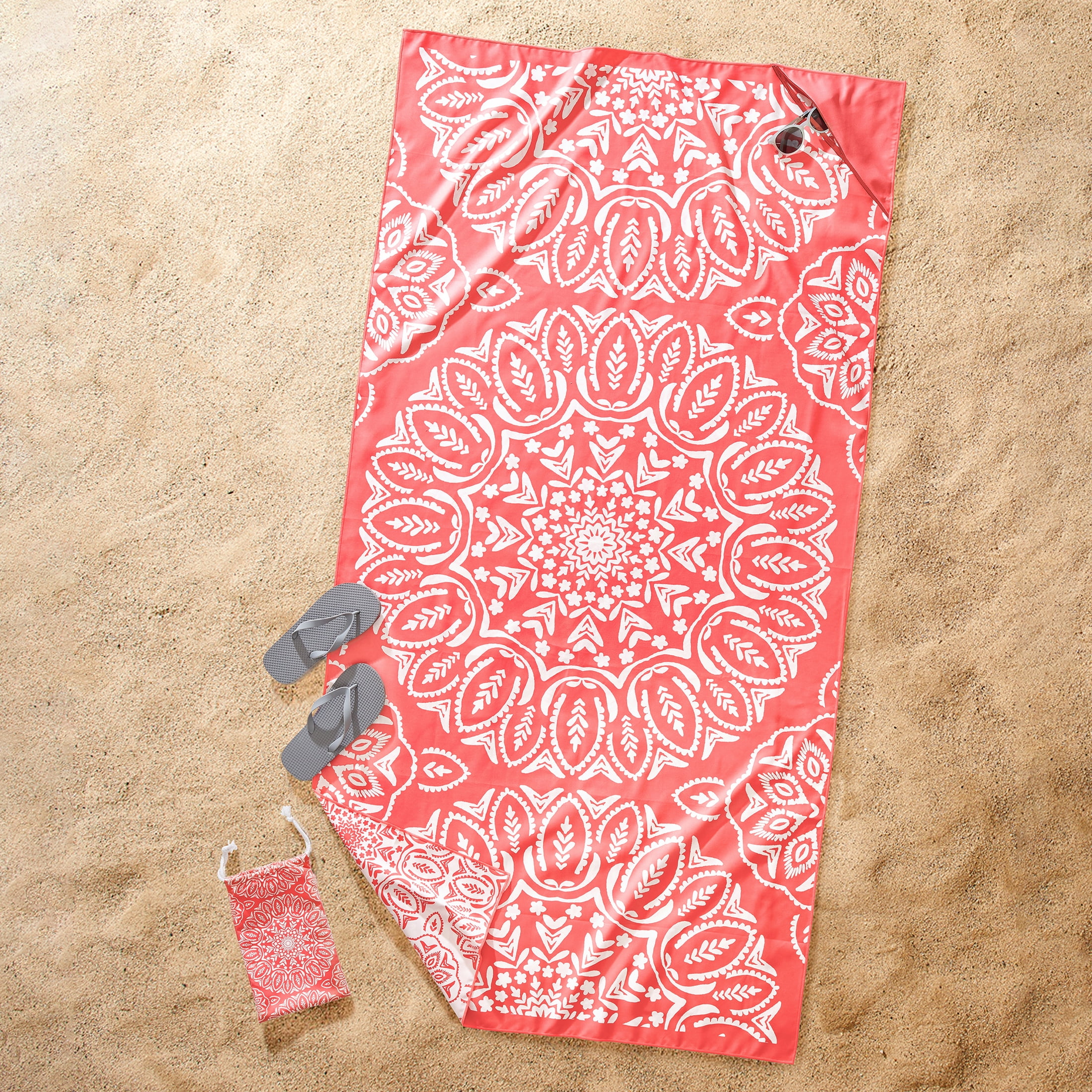 Better Homes & Gardens Coral Medallion Quick Dry Travel Beach Towel, 38