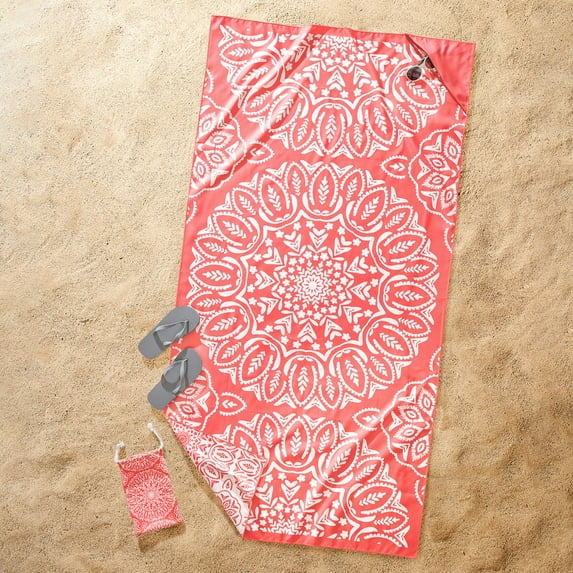 Better Homes & Gardens Coral Medallion Quick Dry Travel Beach Towel, 38" x 72"