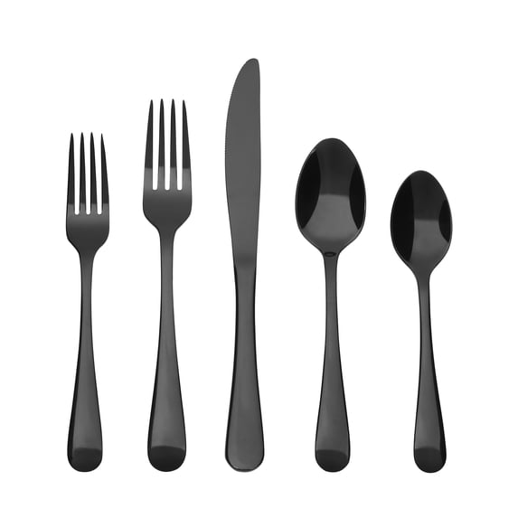 Better Homes & Gardens Corin 20 Piece Flatware Set, Black Mirror Finish