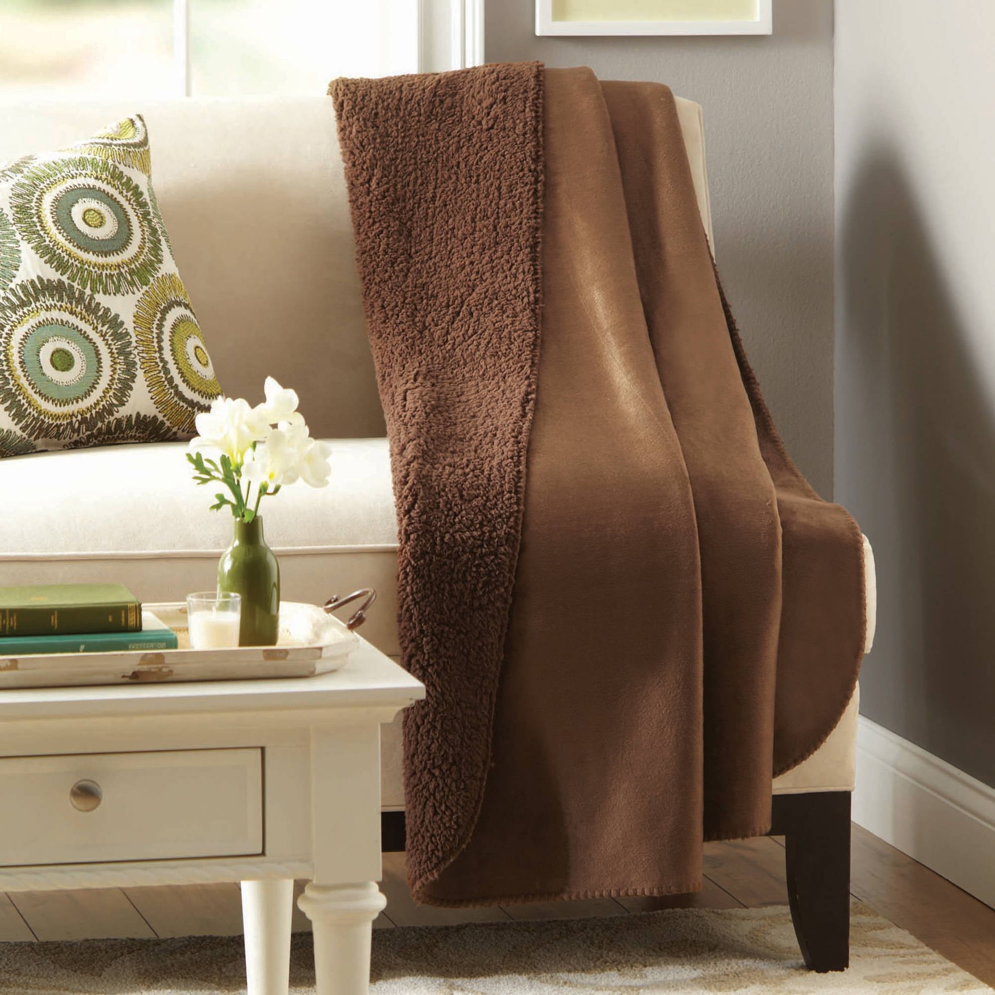 Better Homes & Gardens Costa Brown Sherpa Throw Blanket, 1 Each