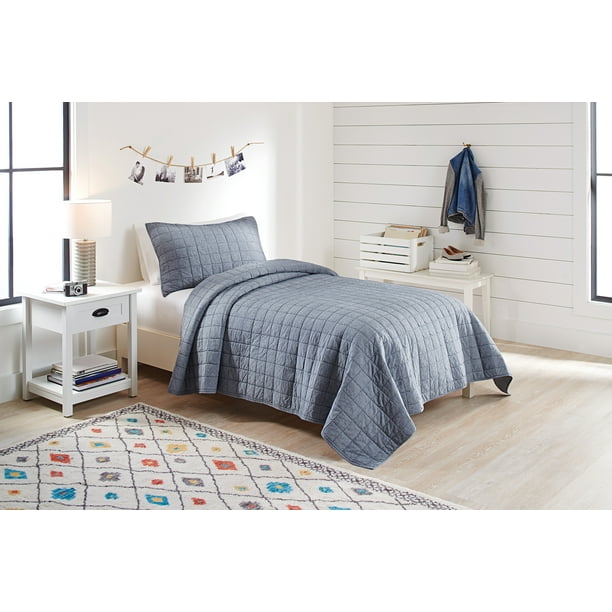 Better Homes & Gardens Cotton Chambray T/TXL Quilt Set with Tote, 3
