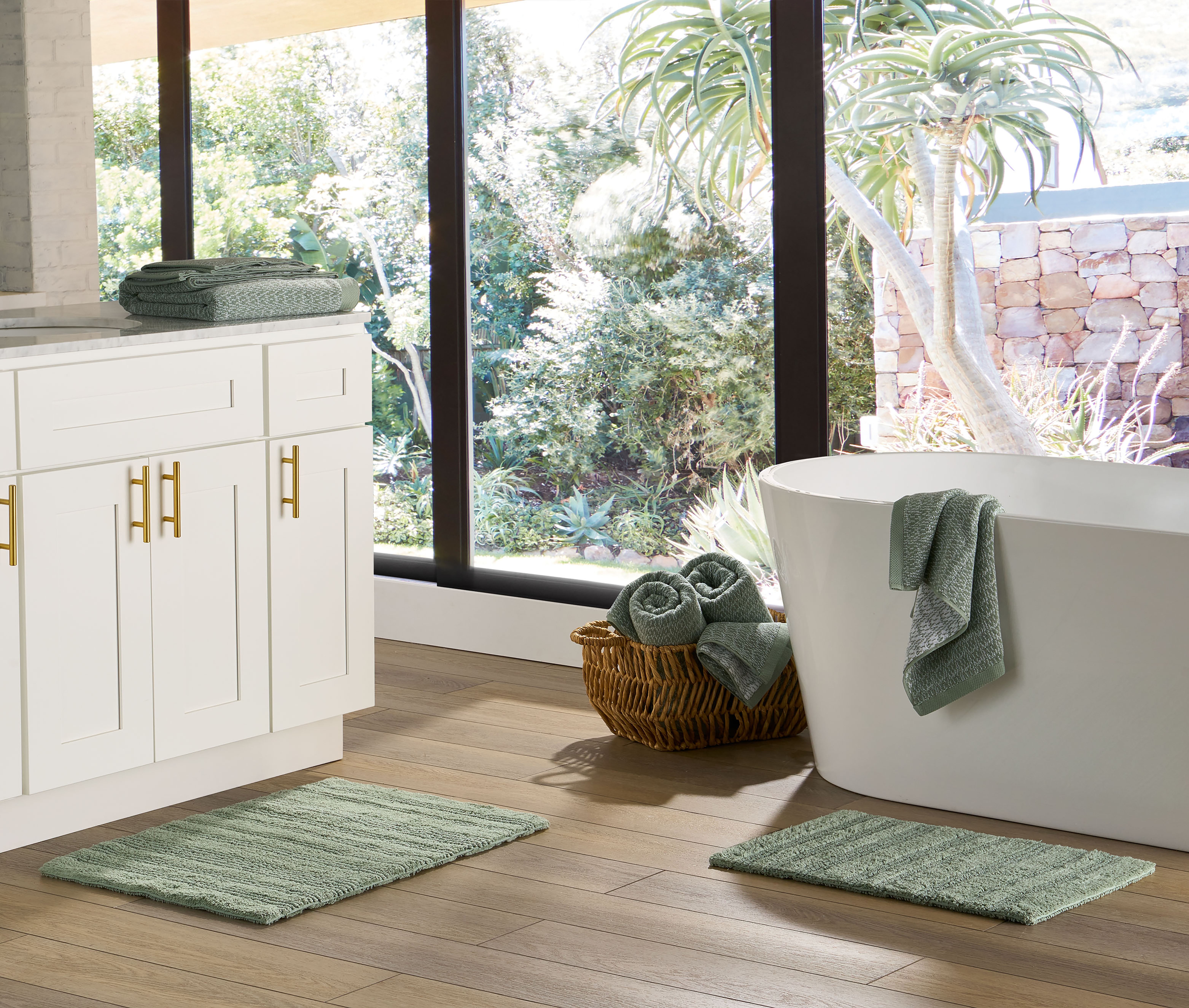 Better Homes & Gardens 17" x 24" & 20" x 30" Green Cotton Cut & Loop Reversible 2 Piece Bath Rug Set - Walmart.com