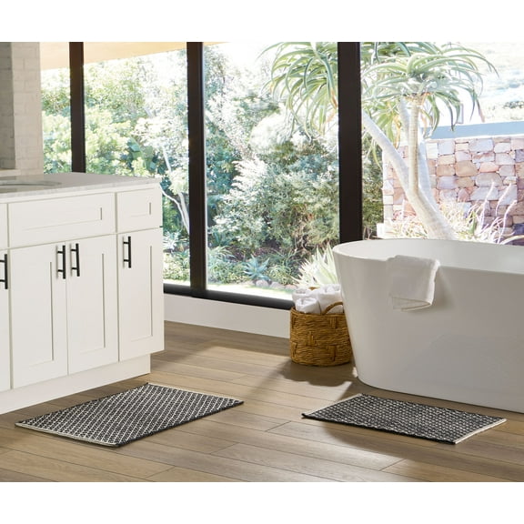 Better Homes & Gardens Gray Cotton Diamond Pattern Bath Rug Set, 17x24 & 20x30 Inches, 2 Piece