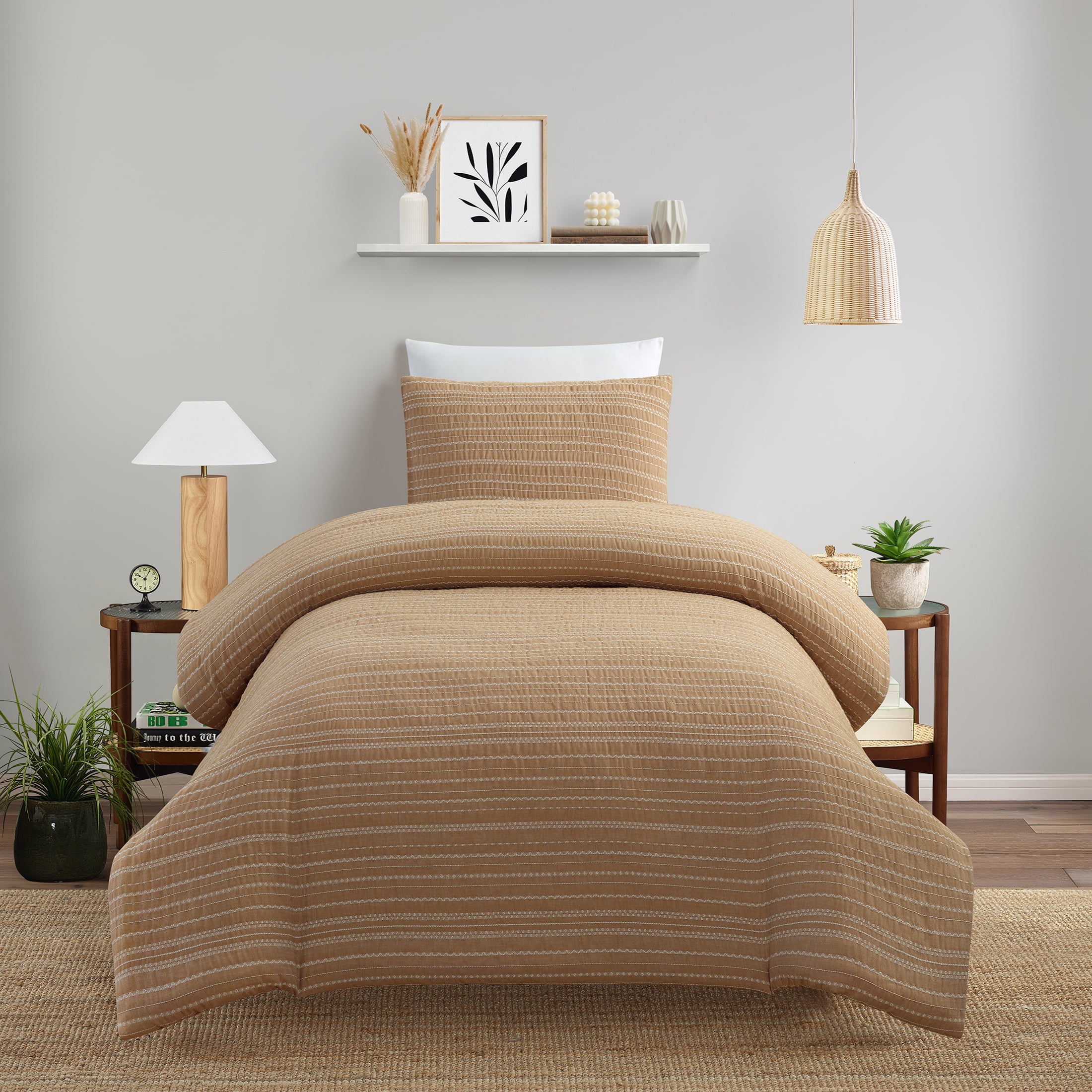 Better Homes & Gardens Crafted Woven 2-Piece Comforter Set, Dark Camel, T/TXL, All Ages