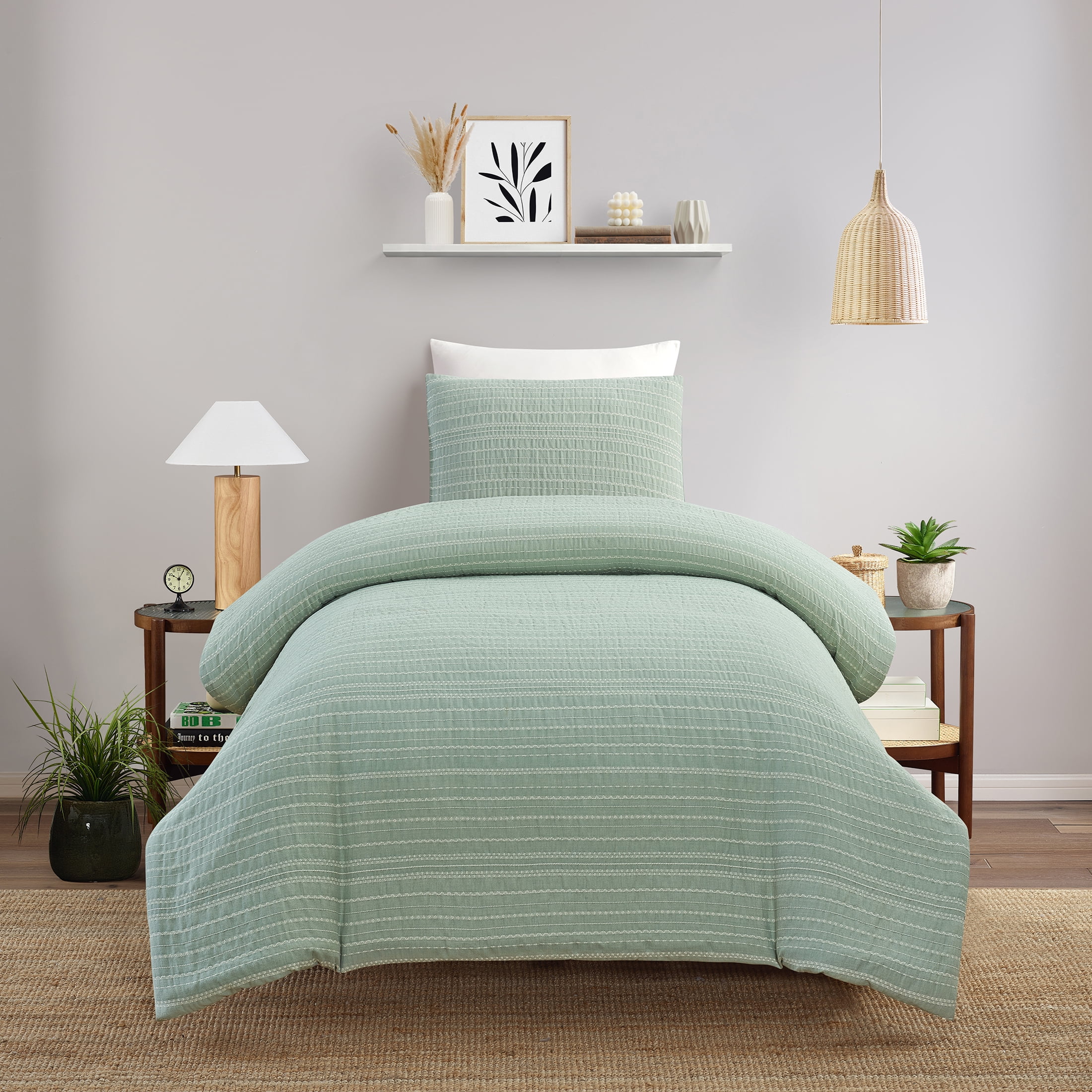 Better Homes & Gardens Crafted Woven 2-Piece Comforter Set, Green River, T/TXL, All Ages