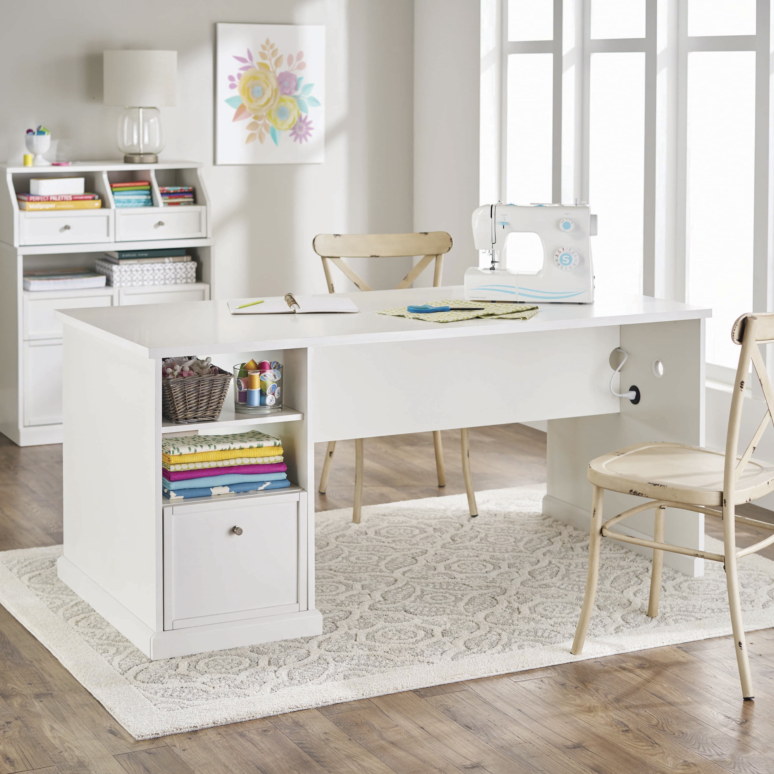 Better Homes & Gardens Craftform Sewing and Craft Table with Storage Hutch