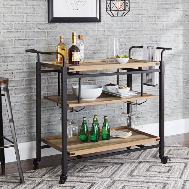 Better Homes & Gardens Crossmill Metal Bar Cart, Weathered Finish