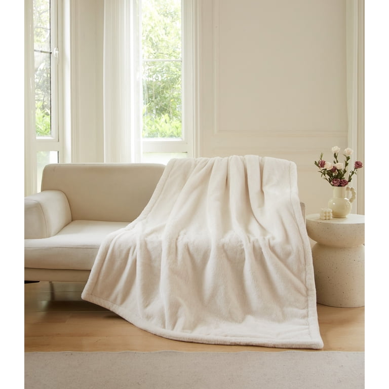 Better Homes & Gardens Cuddle Faux Fur Throw Blanket, Vanilla