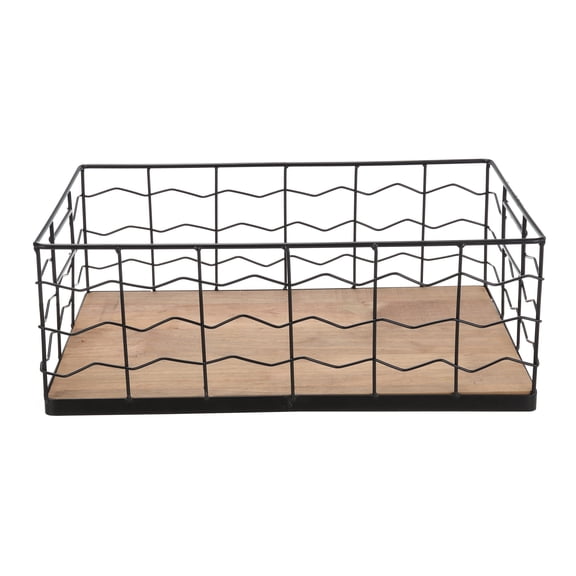 Better Homes & Gardens Decorative Black Wire Basket with Wood Board Base, 15.75 in x 9.45 in x 5.91 in