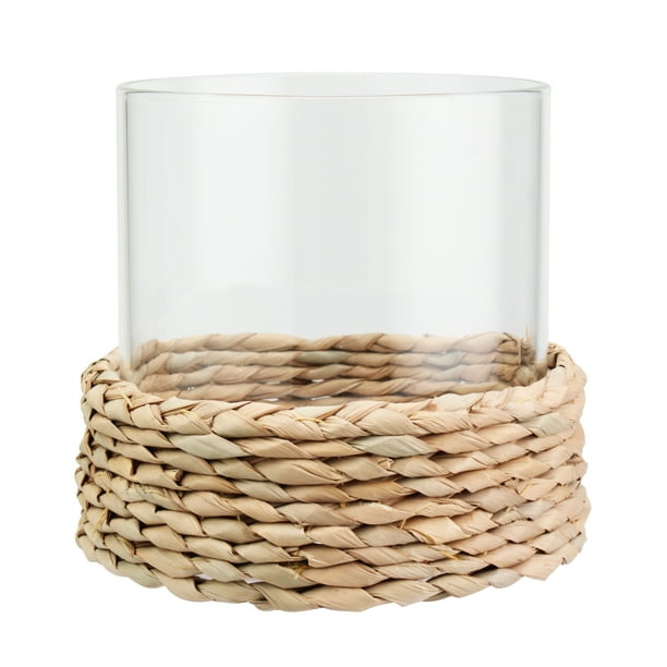 Decorative Hyacinth Hurricane Pillar Candle Holder, Brown