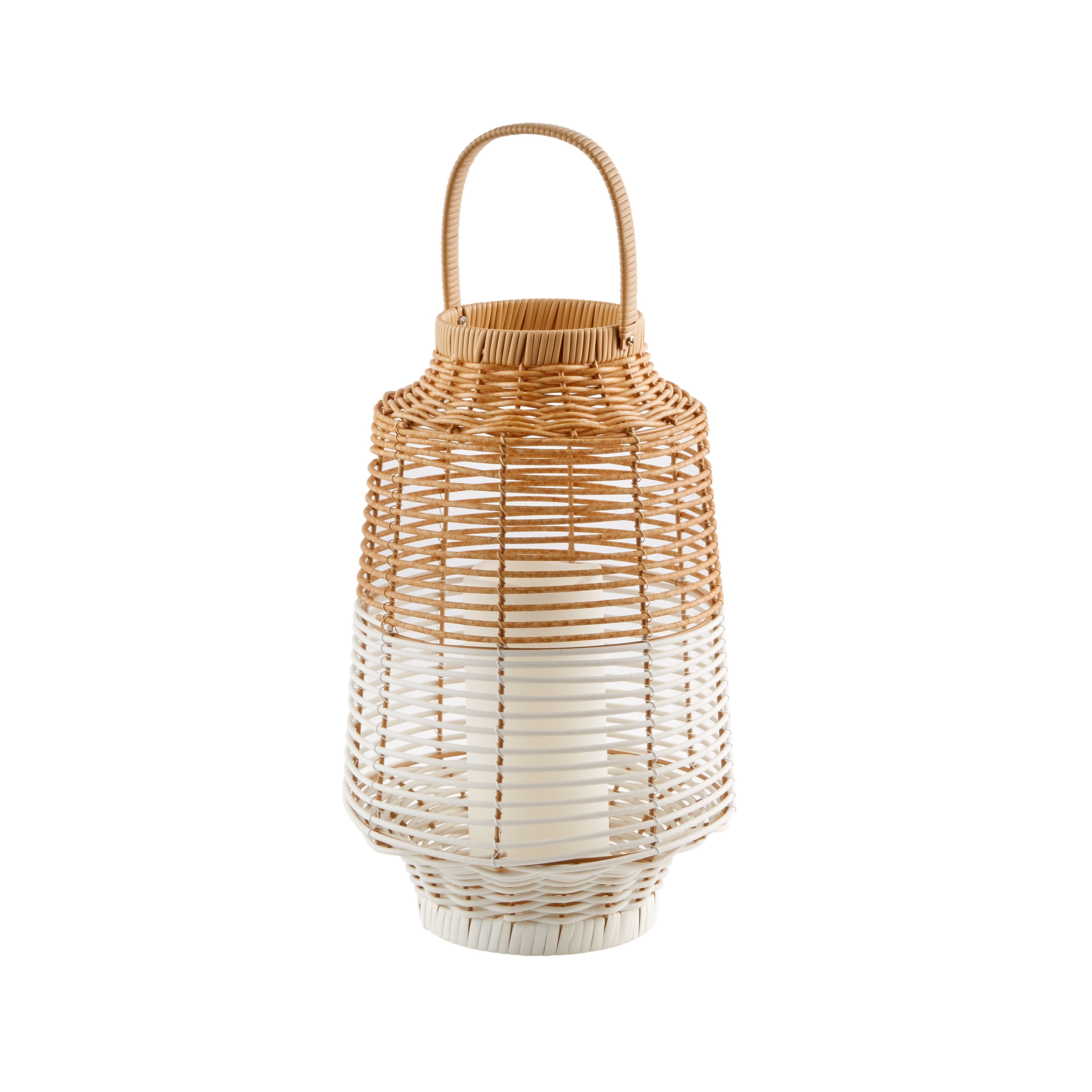 Better Homes & Gardens Natural & White Woven Battery Operated Small Outdoor  Lantern with Removable LED Candle by Dave & Jenny Marrs 
