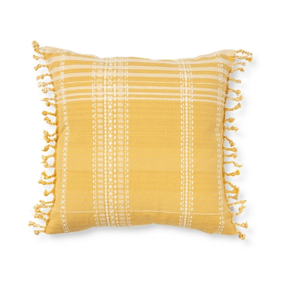 Better Homes & Gardens Decorative Throw Pillow, Reversible Plaid, Yellow, 20" Square, Single Pillow