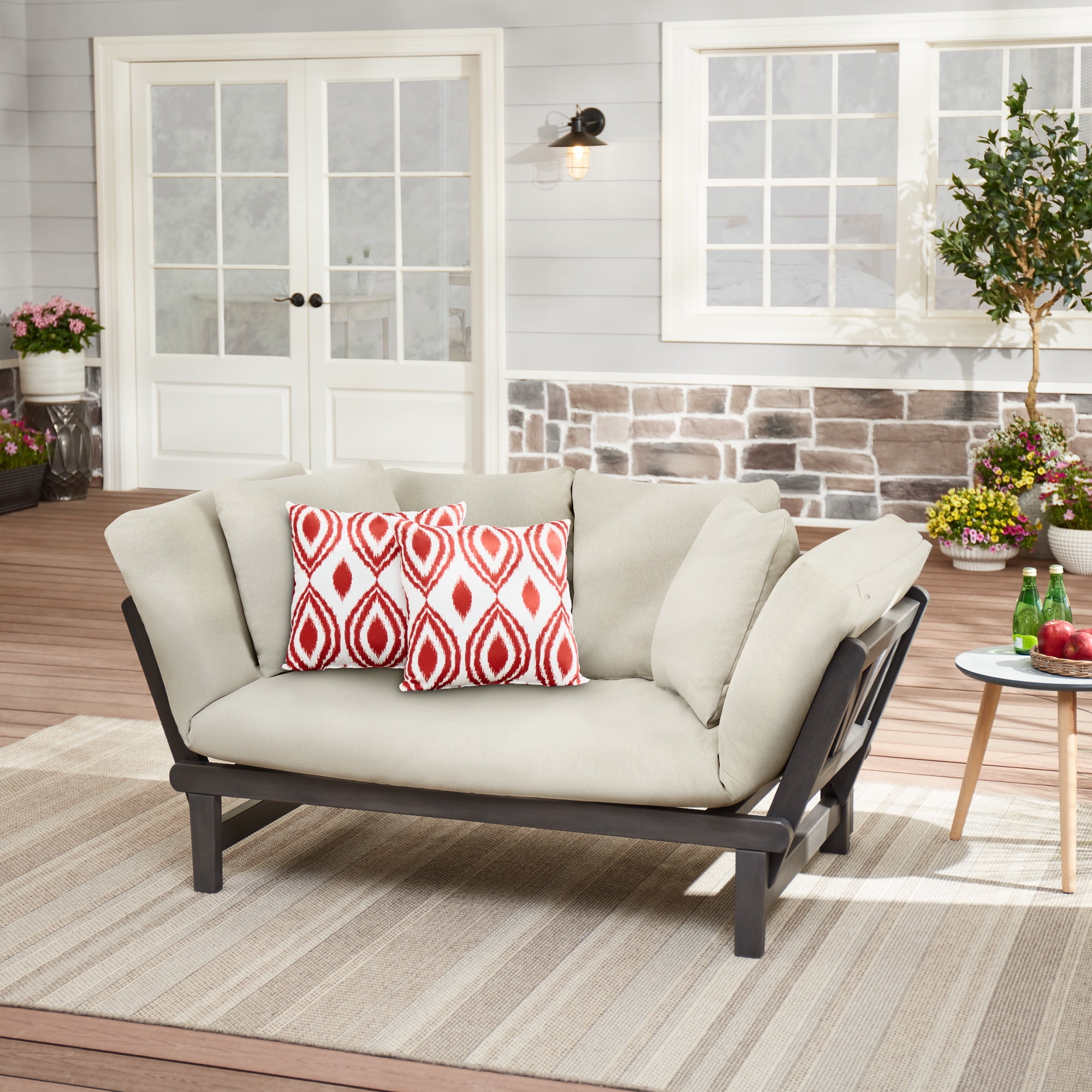 Better Homes Gardens Delahey Convertible Studio Outdoor Daybed Sofa Gray Cushion Walmart