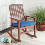 Better Homes & Gardens Delahey Outdoor Wood Rocking Chair, Blue Cushion