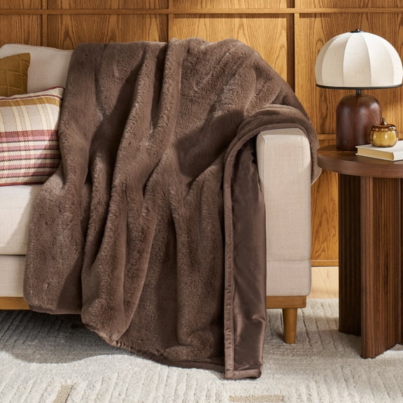 Better Homes & Gardens Brown Basket Faux Fur Oversized Throw, 50 in x 72 in
